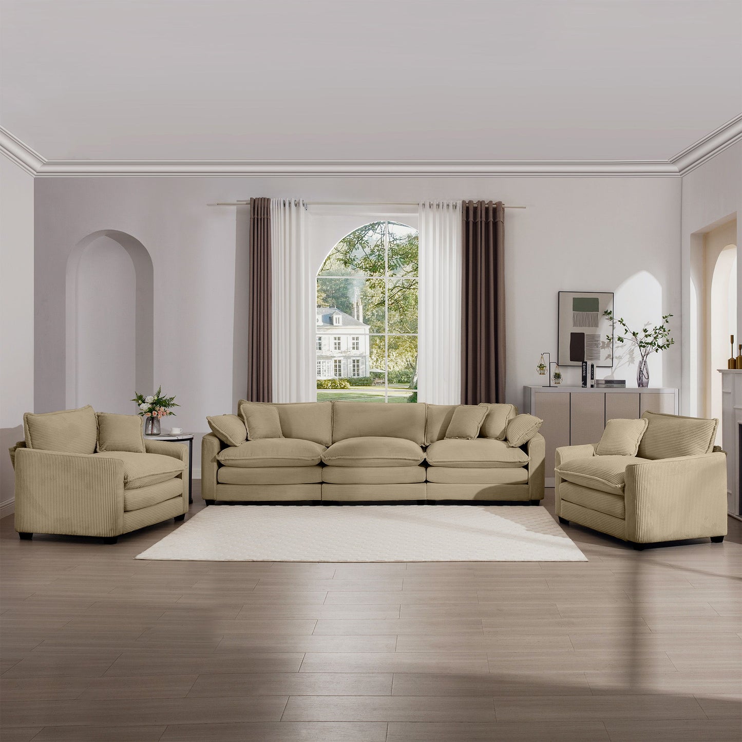 Elegant Corduroy Oversized Sectional Sofa Set With Deep Seats And Flexible Layout