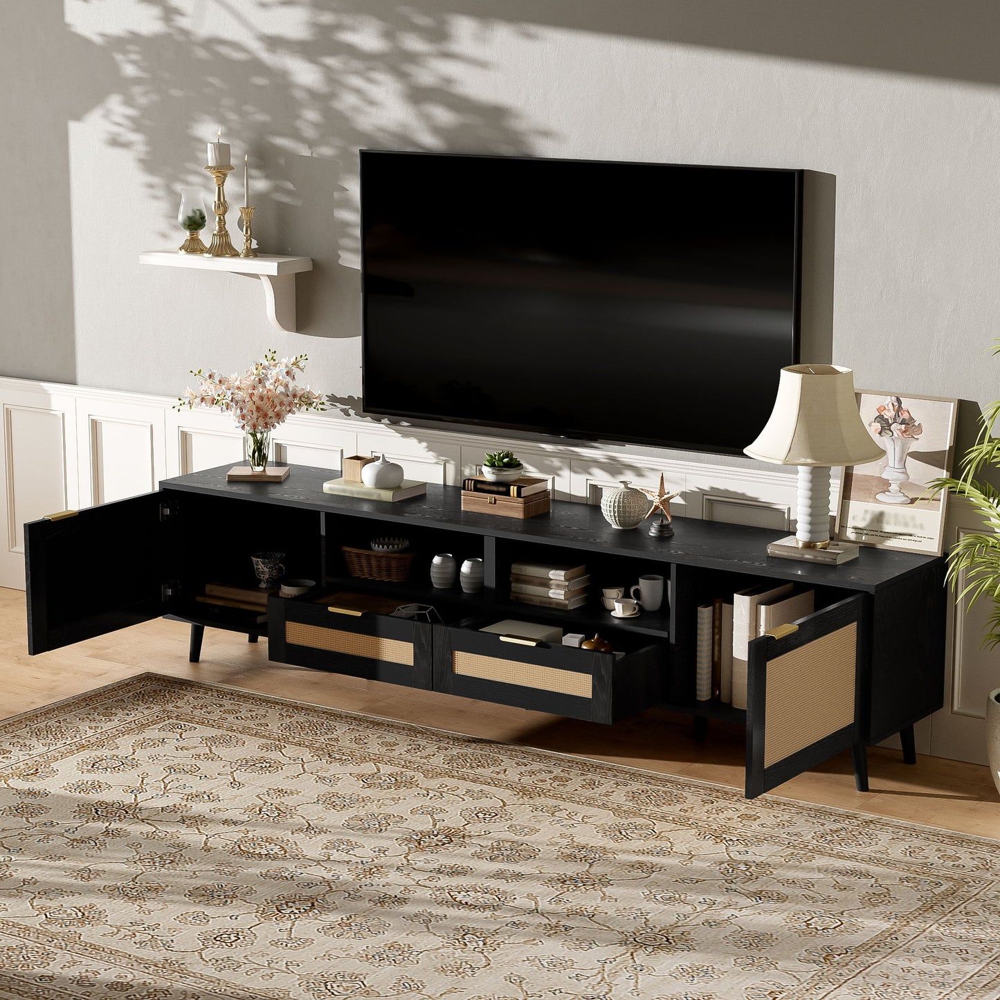TV Stand, Media Console With Cable Management