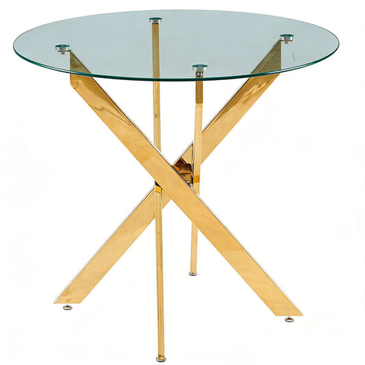 Dining Table With Cross Metal Leg And Tempered Glass, Modern Space Saving Kitchen Table For Living Room