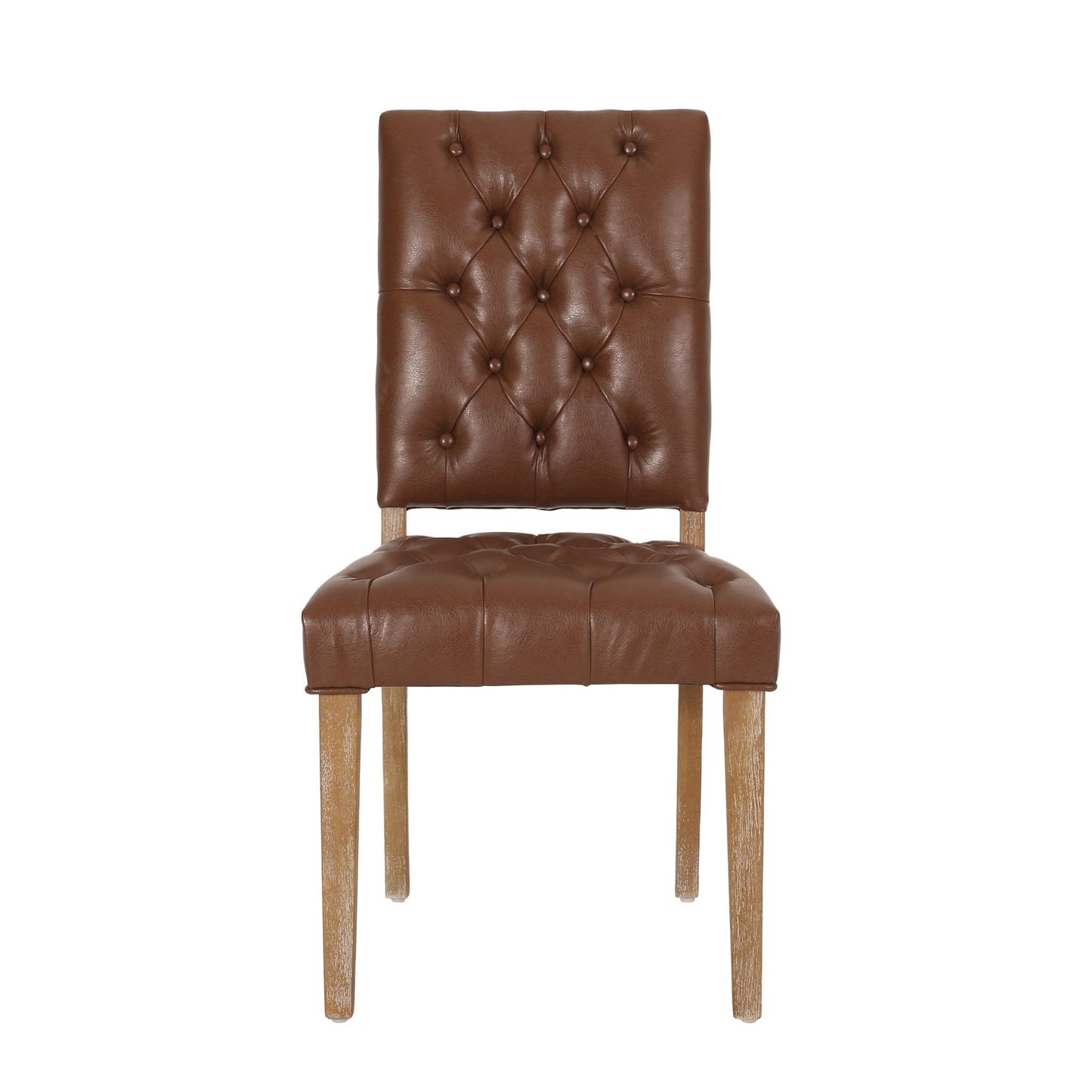 Sophisticated Dining Chair Set With Button Tufting - Light Brown / Weathered Wood