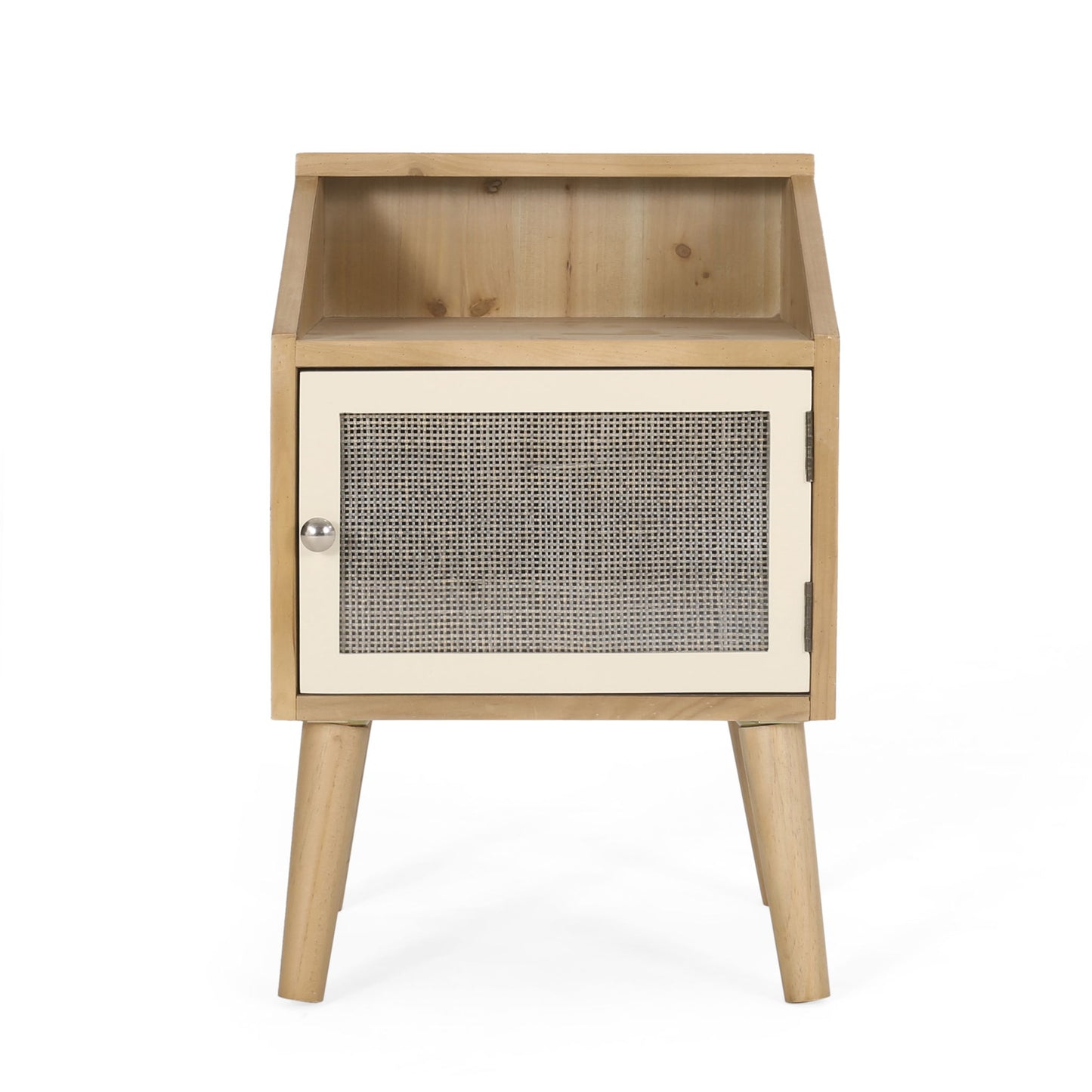 Contemporary End Table With Rattan Accents And Tempered Glass - Natural / White