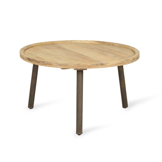 Round Coffee Table With Tray Edge Design - Natural / Black