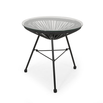Nusa - Modern Rattan Side Table With Tempered Glass Top