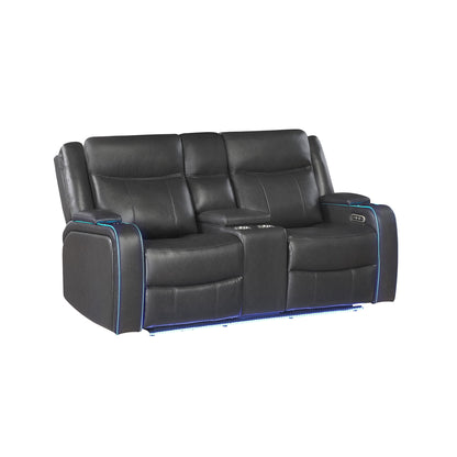 Blanca - Power Console Reclining Loveseat With LED Lights, Power Headrest And Speakers - Charcoal