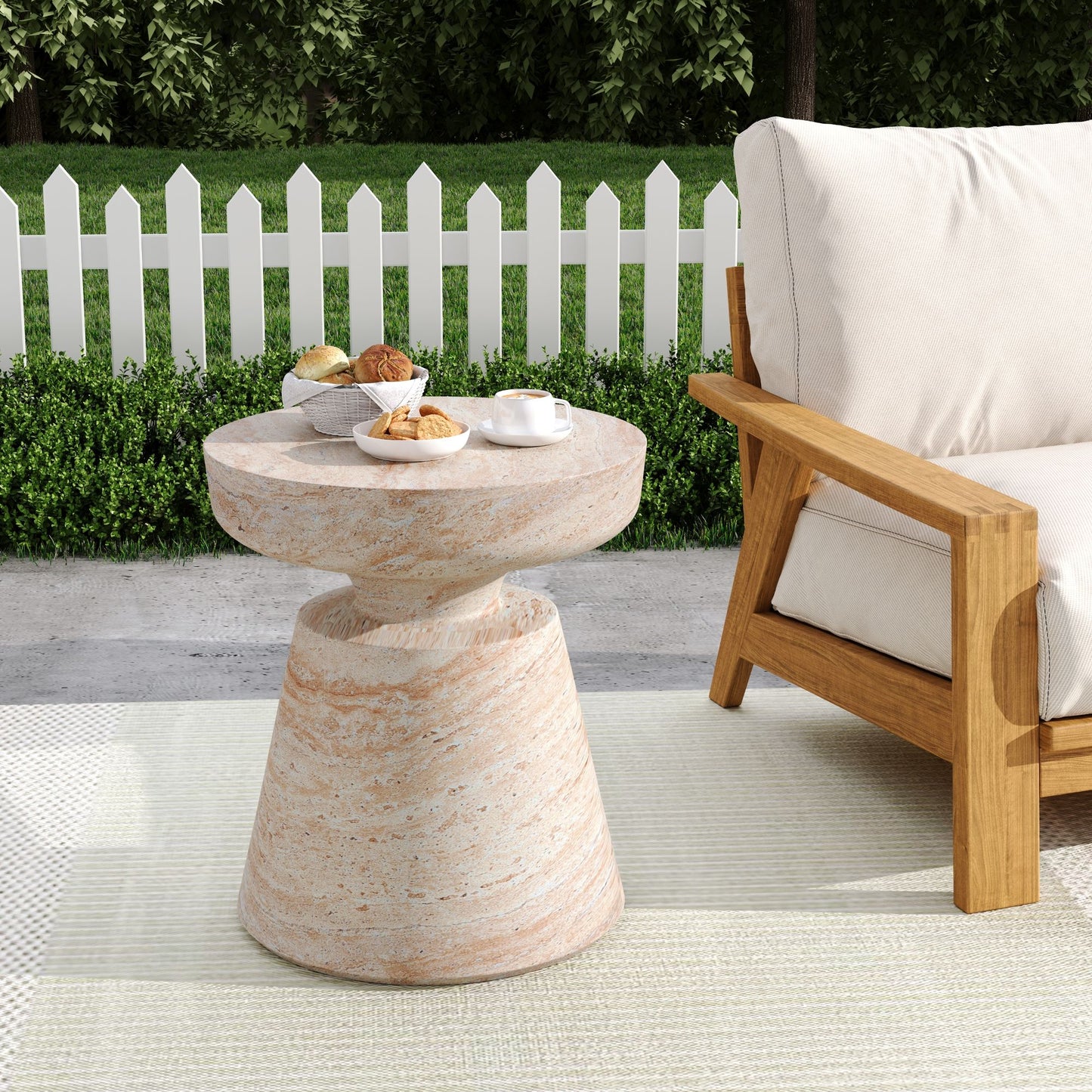 Outdoor / Indoor Lightweight Concrete Side Table, Travertine - Beige