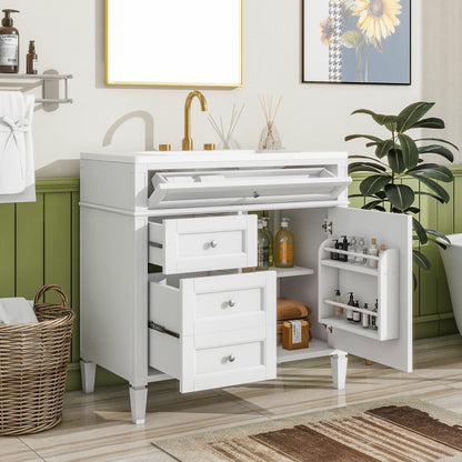 Bathroom Vanity With Top Sink, 2 Drawers And Tip Out Drawer, Rectangular Design