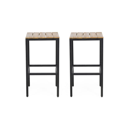 Outdoor Bar Stool With Slat Design And Metal Frame (Set of 2)