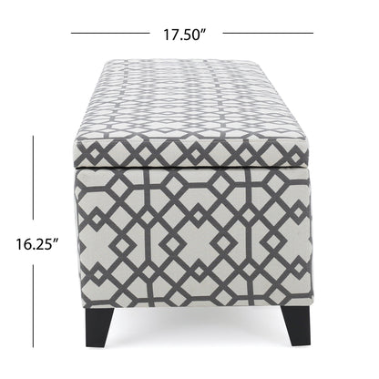 Quotient - Upholstered Storage Ottoman With Tapered Block Feet - Gray / White
