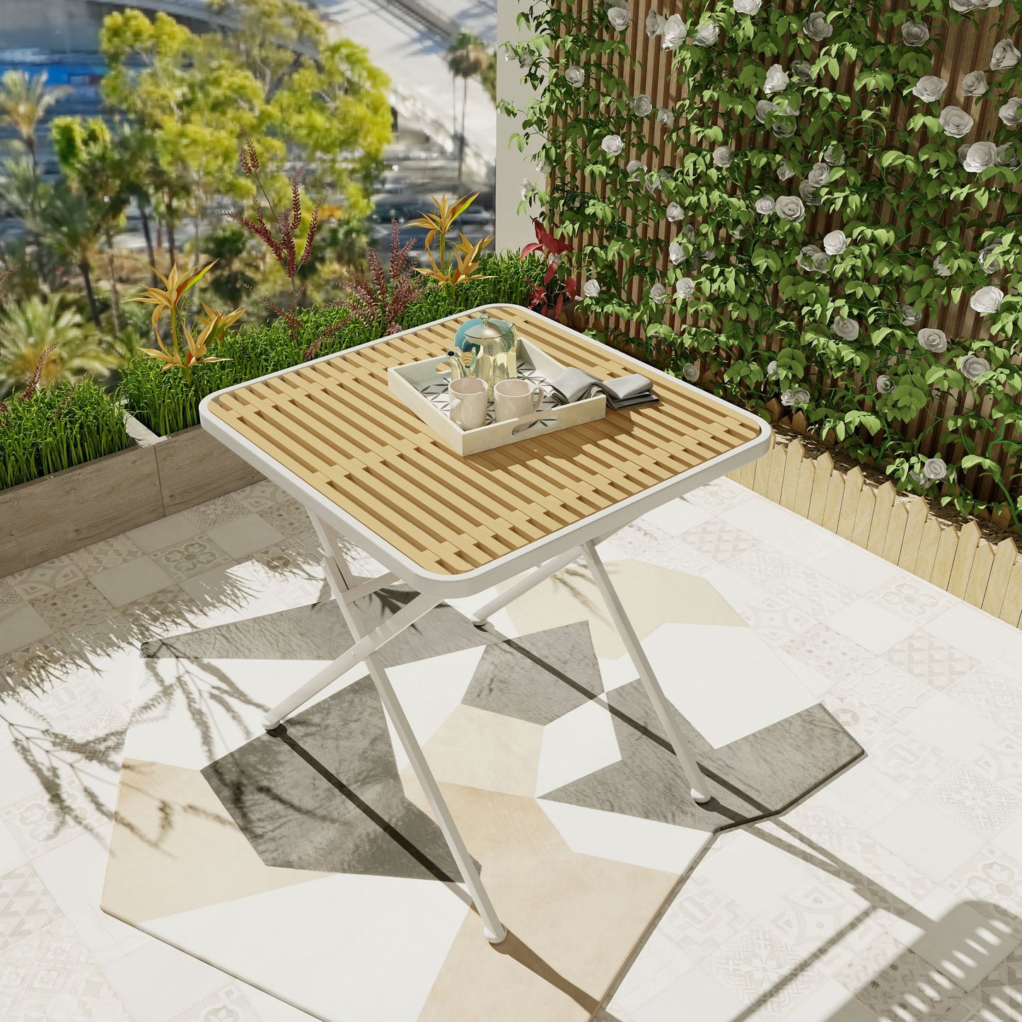 Modern Folding Square Table, Water Proof And Wear Resistant - Apricot / White