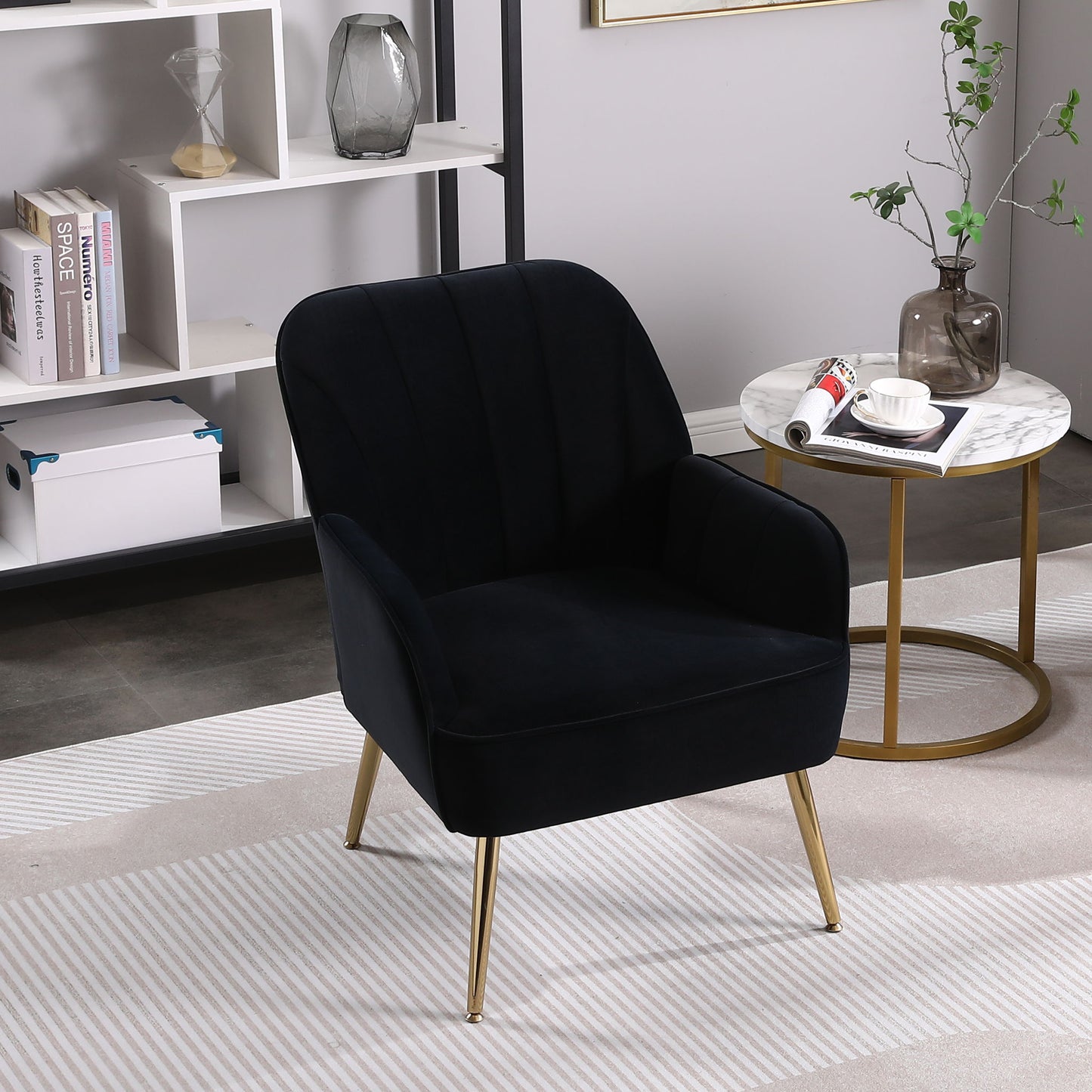 Modern Mid-Century Chair Tufted Sherpa Armchair For Living Room Bedroom Office