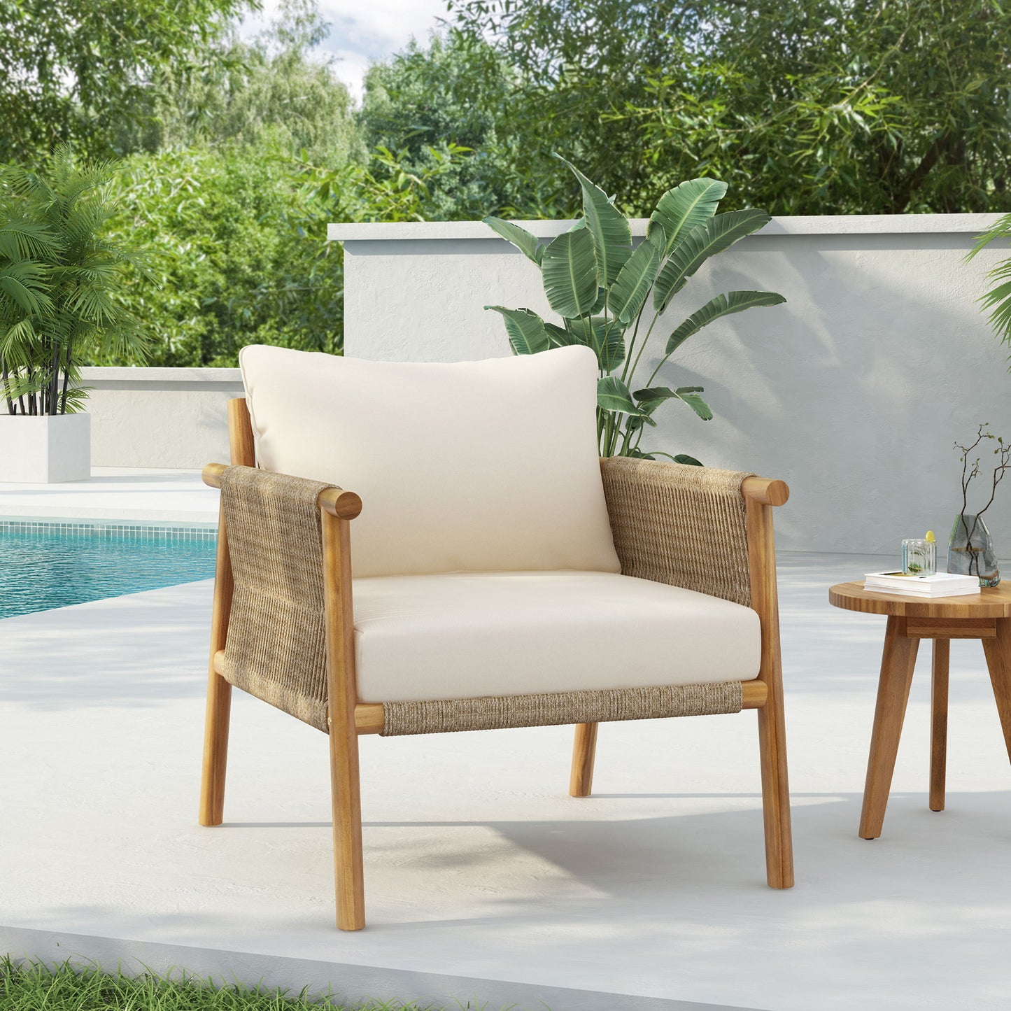 Modern Outdoor Woven Lounge Chair With Solid Frame And Cushions