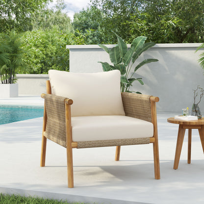 Modern Outdoor Woven Lounge Chair With Solid Frame And Cushions
