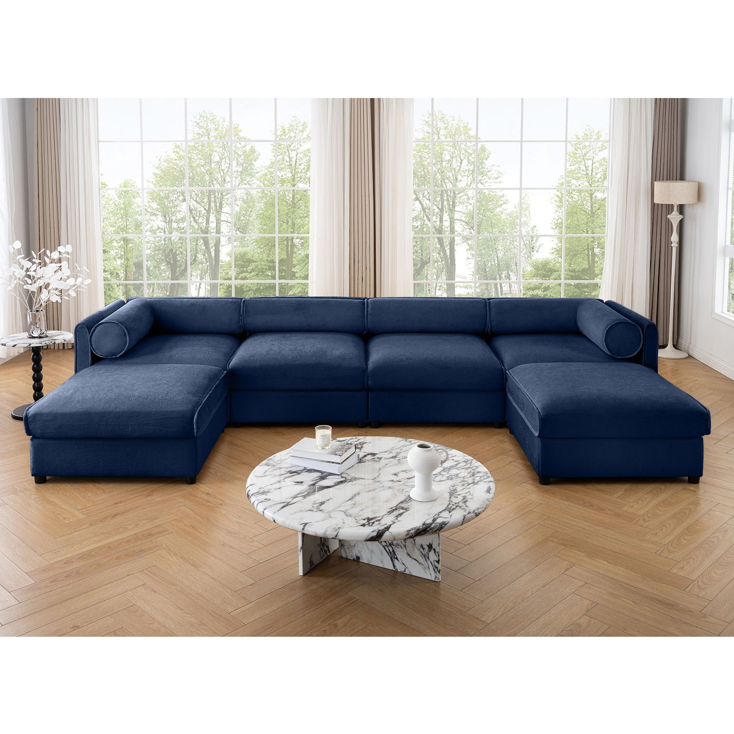 Contemporary Elegant White Chenille Sofa With Storage And Ottoman