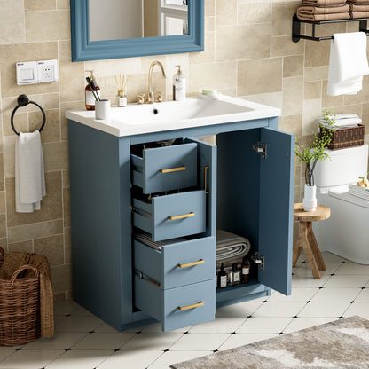 Ceramic Sink Combo, Freestanding Vanity Set With 3 Drawers & Soft Closing Doors