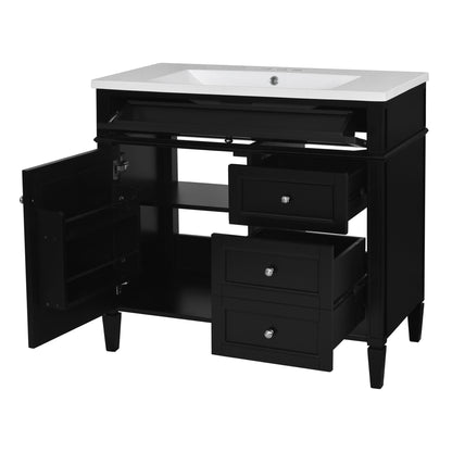 Bathroom Vanity With Top Sink, Storage Cabinet With Mirror, 2 Doors, 3 Drawers, 6 Open Shelves