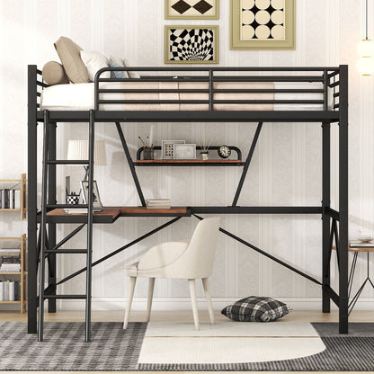 Loft Bed With Desk And Shelf, Modern Design