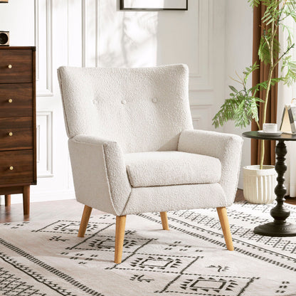 Ergonomic Accent Chair With Button Tufted Design And Rubber Wood Legs - Almond