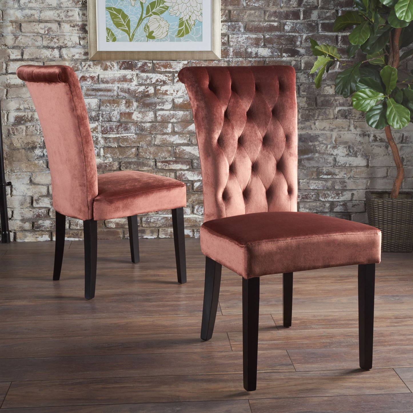 Elegant Velvet Tufted Dining Chair - Blush