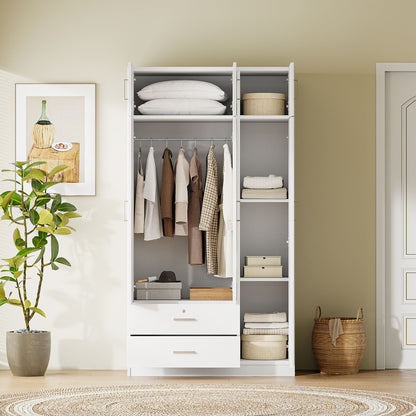 Modern 3 Door Mirror Wardrobe With 2 Drawers And Top Cabinet