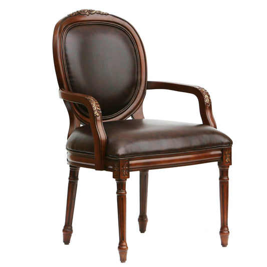 Benard - Traditional Oval Back Chair With Floral Carvings - Brown