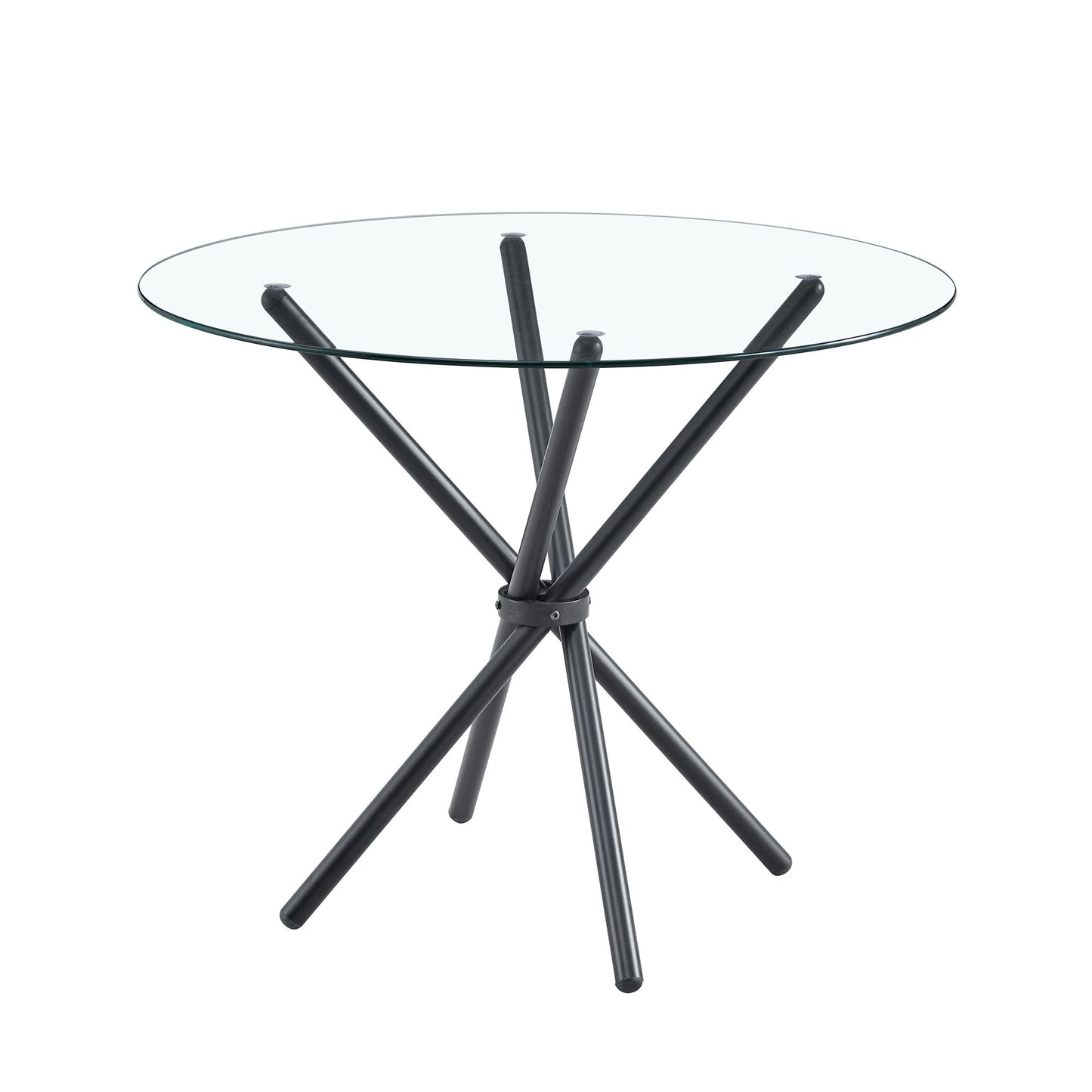 Modern Circular Transparent Tempered Glass Round Table With Metal Legs 36.6" Diameter - Silver / Transparent