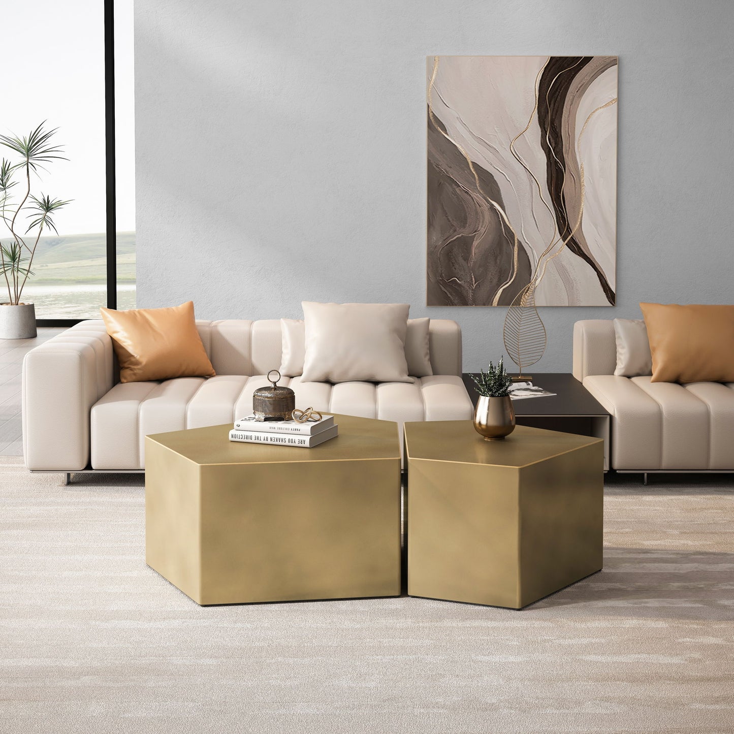 Irregular Pentagon Nesting Coffee Table Set