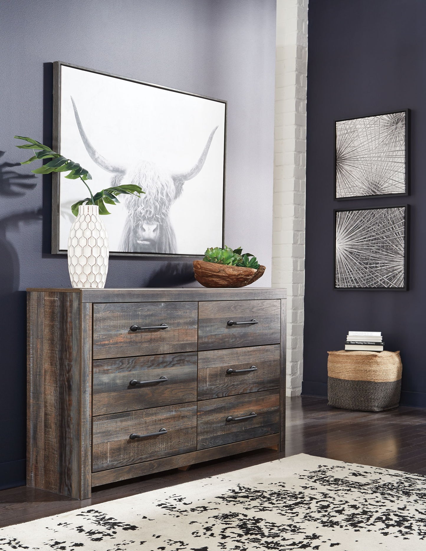 Drystan - Dresser, Mirror, Bookcase Bed Set
