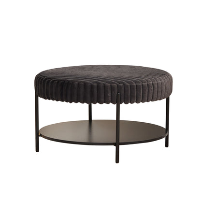 Modern Upholstered Round Ottoman Coffee Table With Storage Shelf