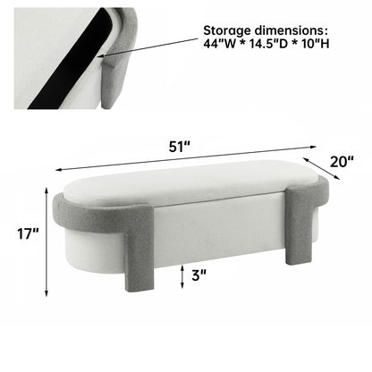 Large Versatile Storage Ottoman Bench: Spacious, Durable, Stylish - White / Light Gray