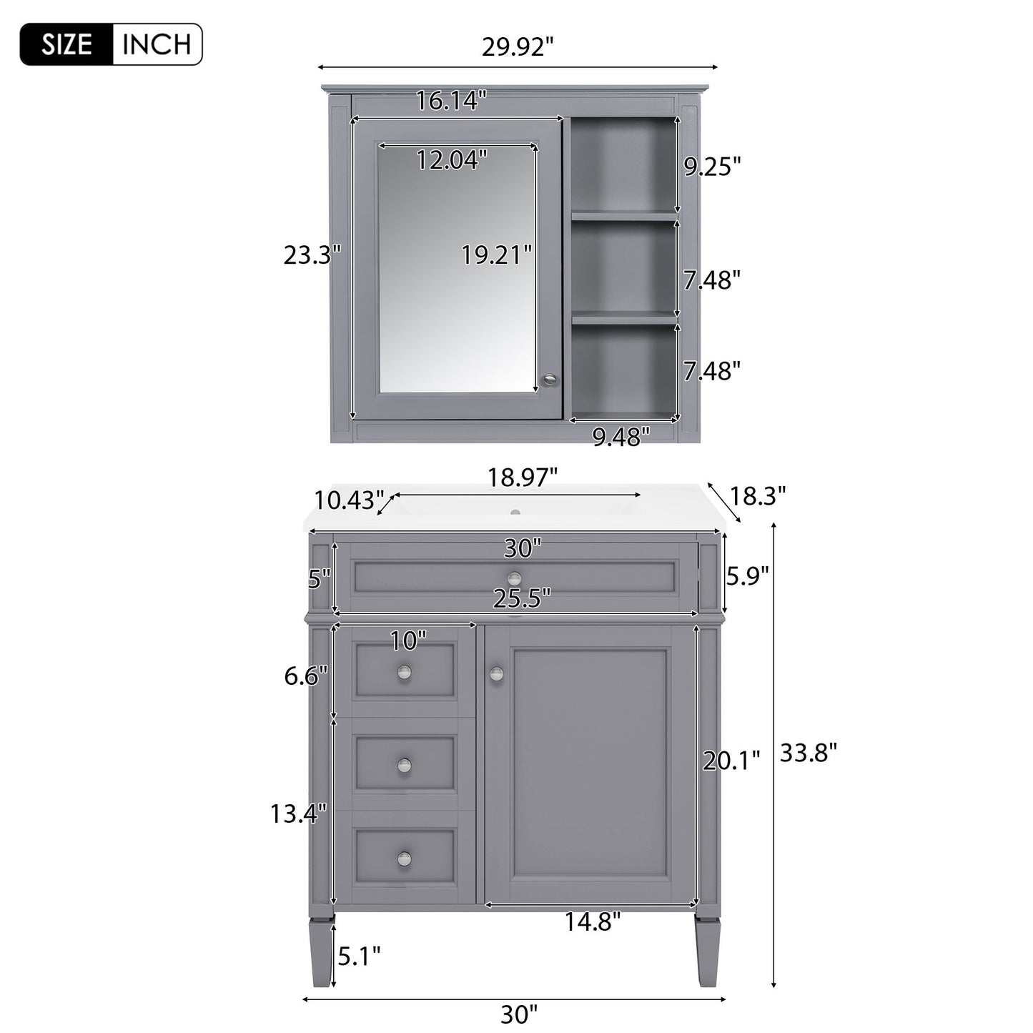 Bathroom Vanity With Medicine Cabinet, Royal Blue Mirror Cabinet, Modern Bathroom Storage Cabinet With 2 Soft Closing Doors And 4 Drawers