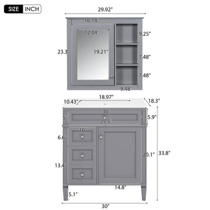 Bathroom Vanity With Medicine Cabinet, Royal Blue Mirror Cabinet, Modern Bathroom Storage Cabinet With 2 Soft Closing Doors And 4 Drawers