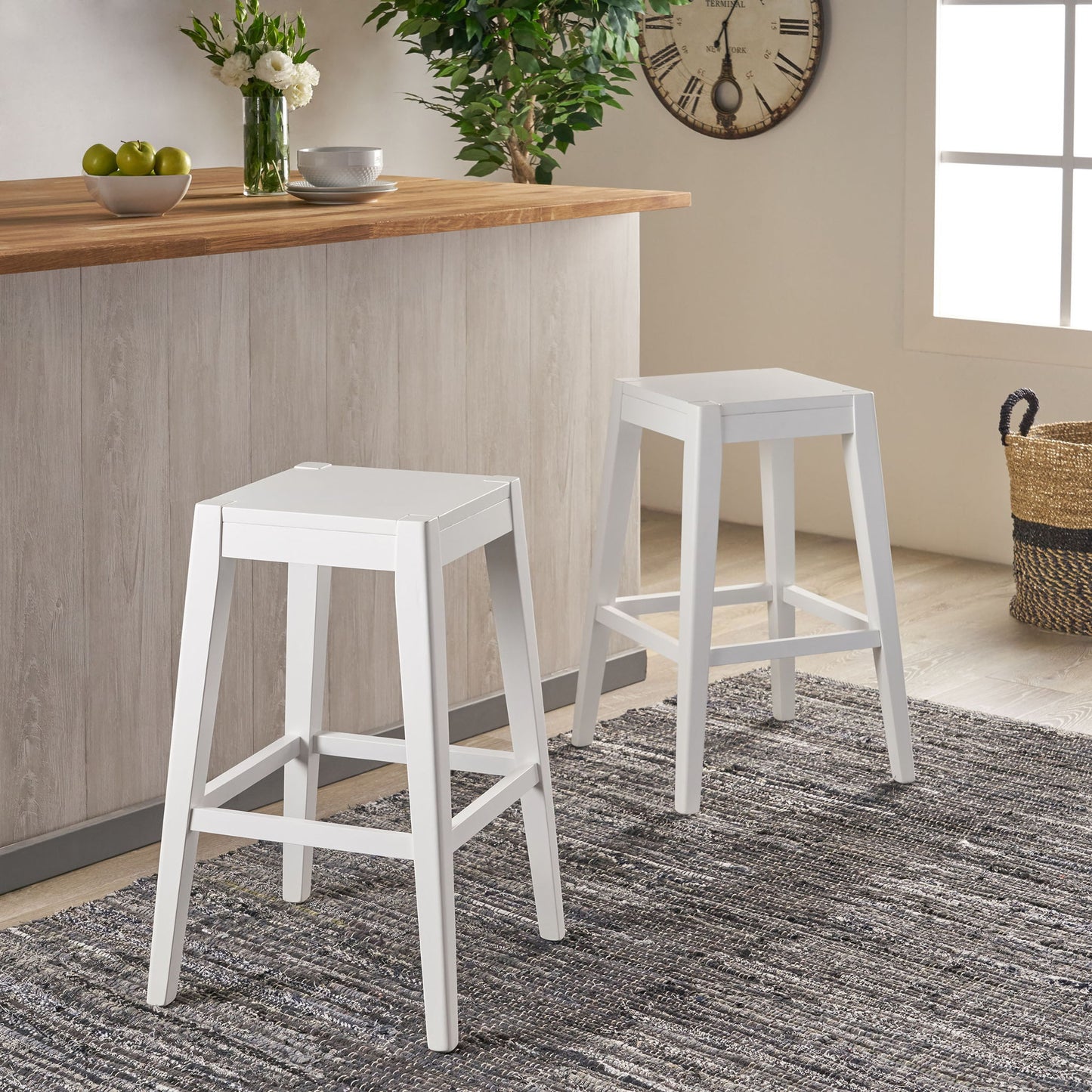 Counter Barstool (Set of 2), Rubber Wood - White