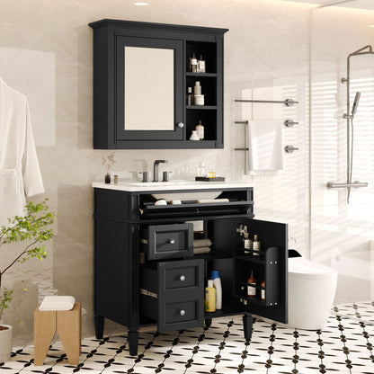 Bathroom Vanity With Medicine Cabinet, Royal Blue Mirror Cabinet, Modern Bathroom Storage Cabinet With 2 Soft Closing Doors And 4 Drawers