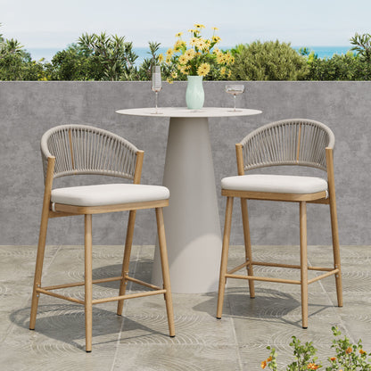 Outdoor 26" Counter Height Metal Frame Counter Stools With Scallop Shaped Backrest & Water Resistant Cushions