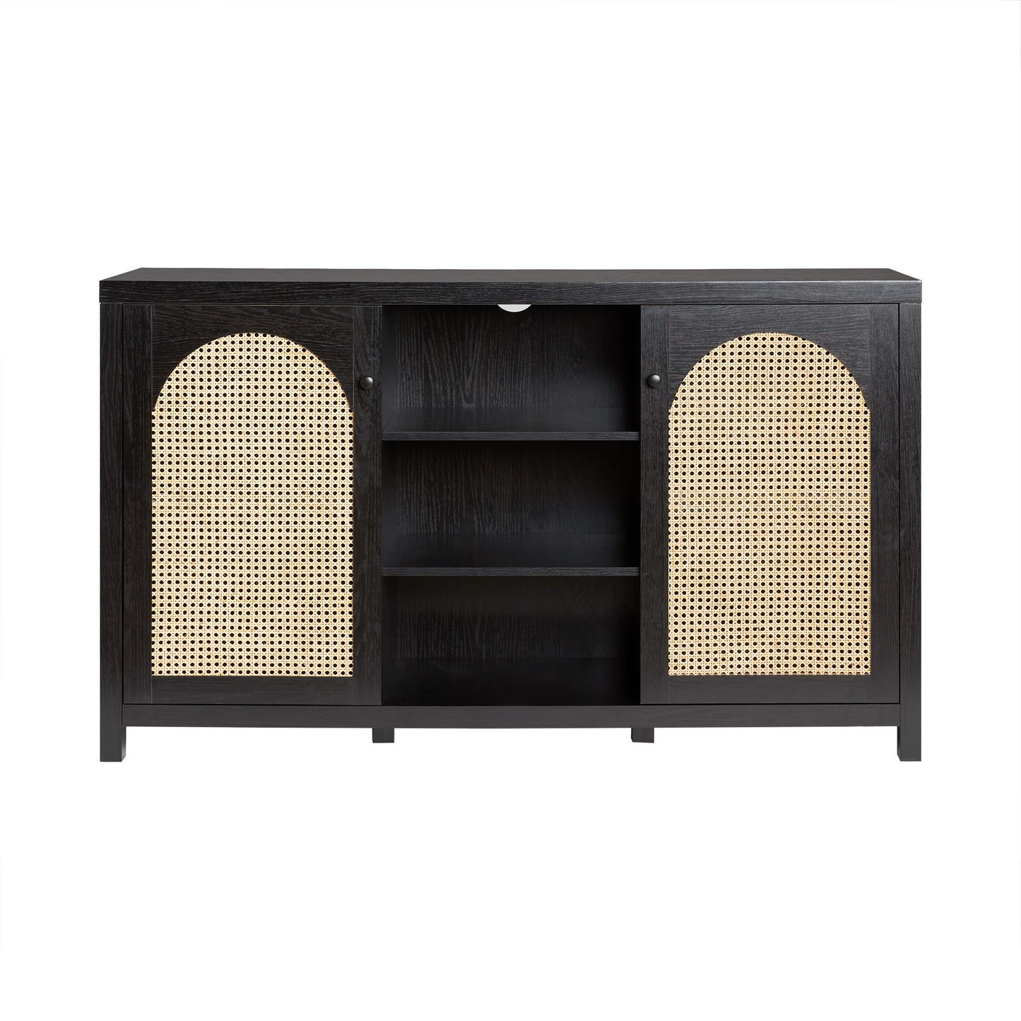 Transitional 2 Door Sideboard With Arched Rattan Panels