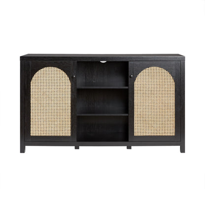 Transitional 2 Door Sideboard With Arched Rattan Panels