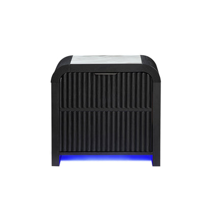 Beverly - Nightstand With Cooler And Speaker, LED Light, Rounded Sides - Black White