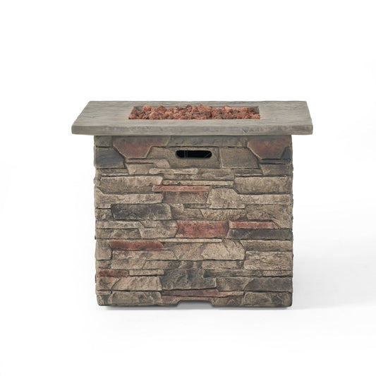 Classic Design Square Fire Pit With Top And 40, 000 Btu Heat Output - Stone Gray