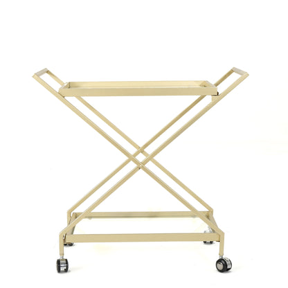 Sherianne - Industrial Bar Cart With Tempered Glass Shelves And Swivel Wheels - Gold