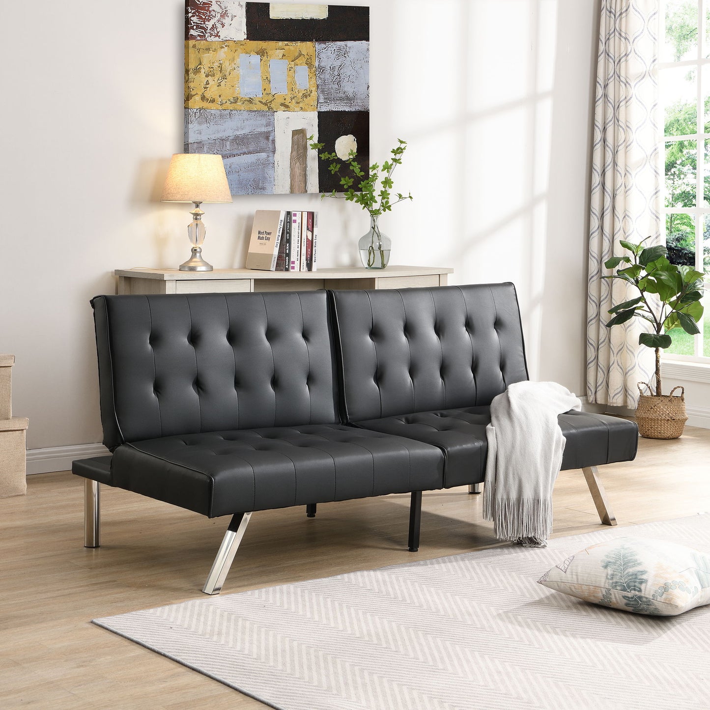Contemporary Wood Frame Sofa Bed With Stainless Legs - Black