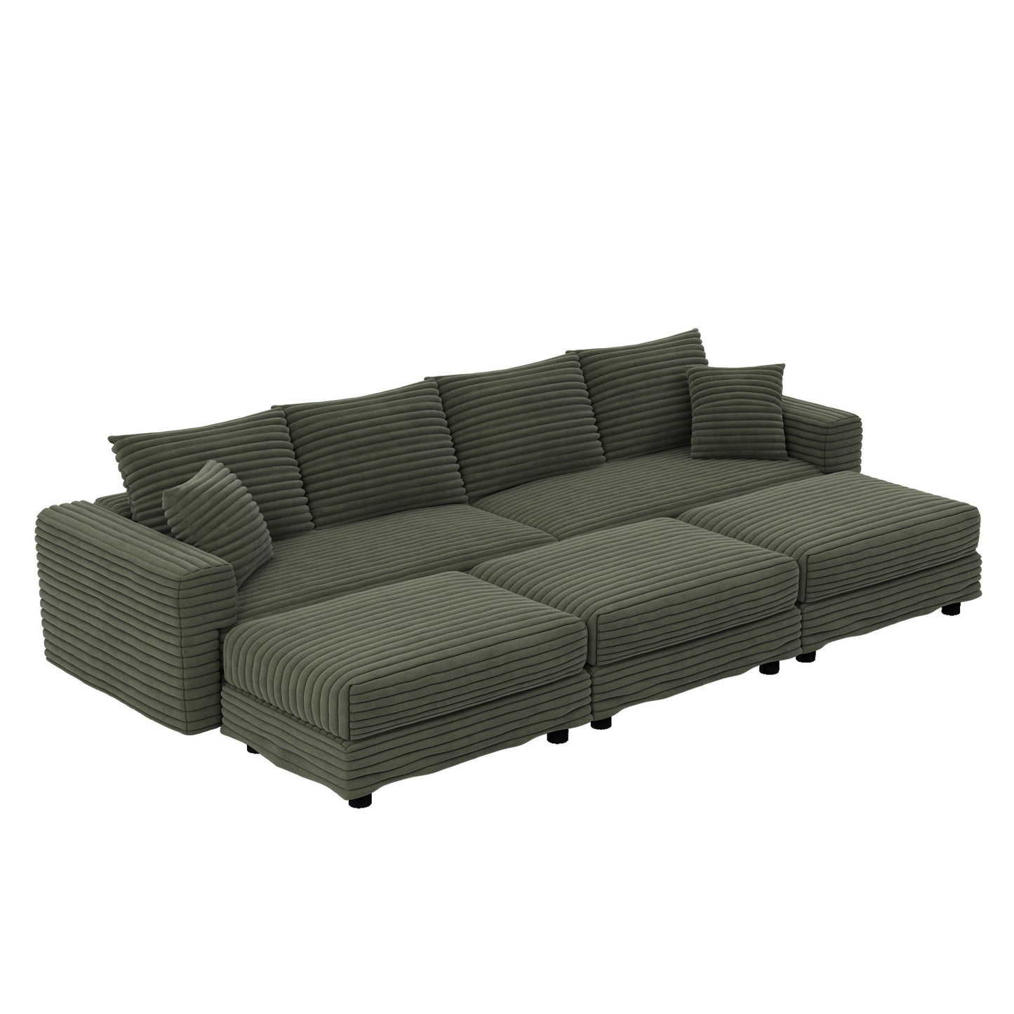 Deep Seat Convertible Sofa With Soft Pillows And Ottomans