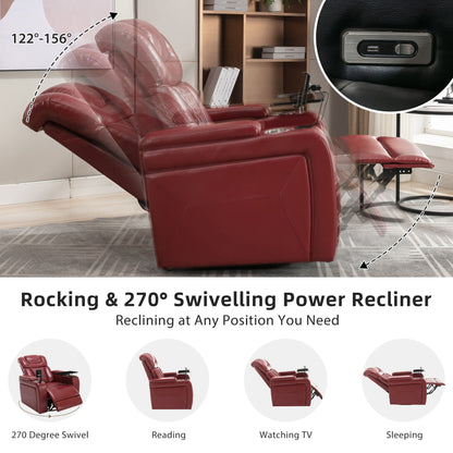 270 Degree Swivel Power Recliner With Tray Table, Phone Holder, Cup Holder, USB Port