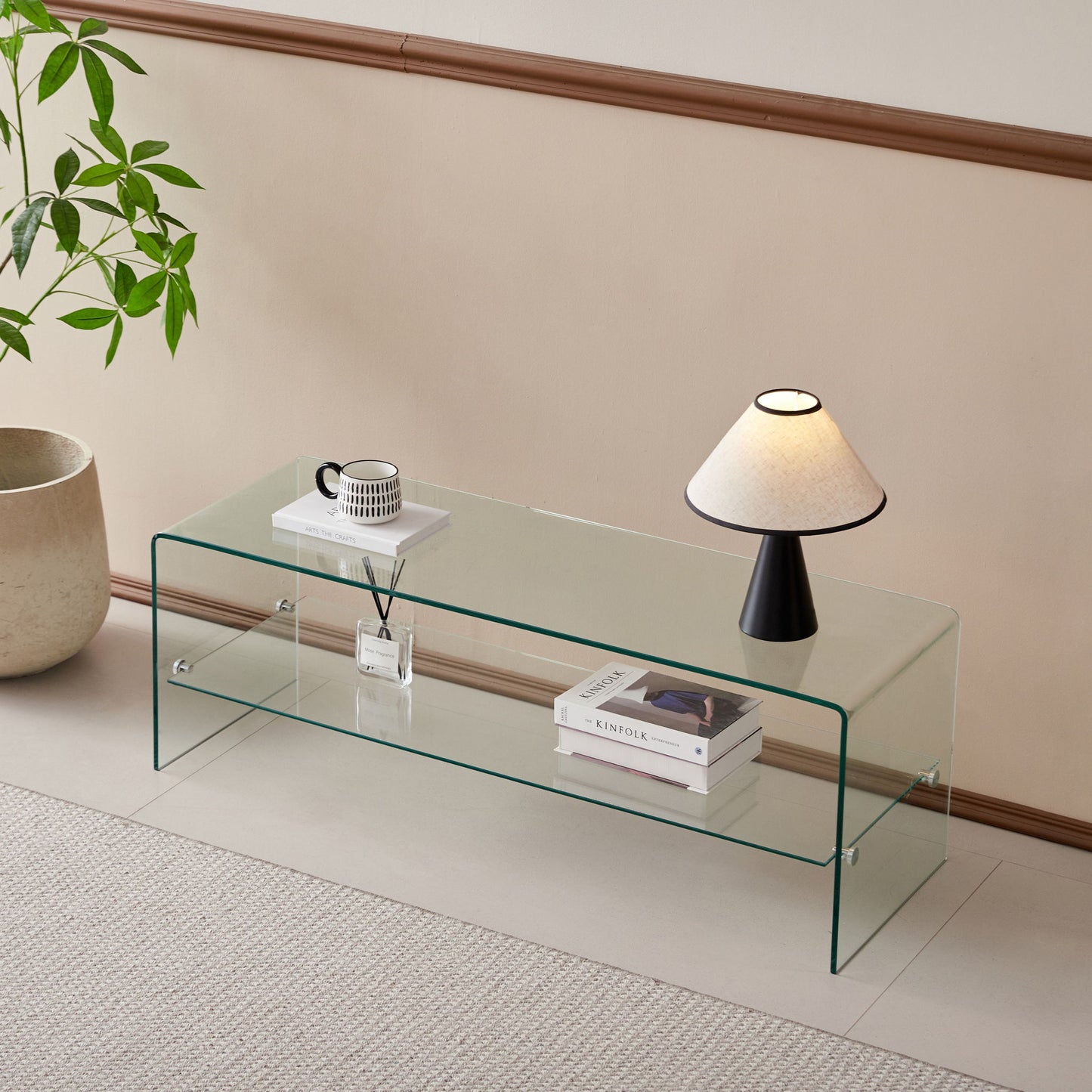 Clear Glass TV Table, Tempered Glass Stand For Living Room Decor - Transparent