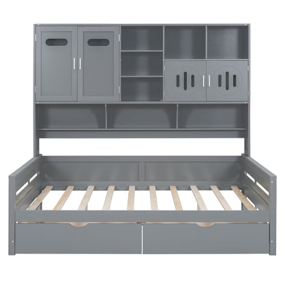 Daybed With All-In-One Cabinet And Shelf