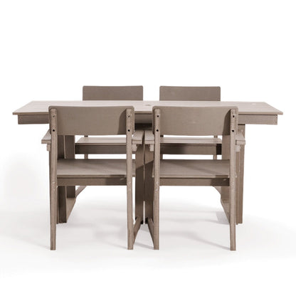 5 Piece Outdoor Dining Set For 4, Weather Resistant Patio Table With Umbrella Hole And 4 Armrest Chairs Garden Furniture For Backyard - Wood