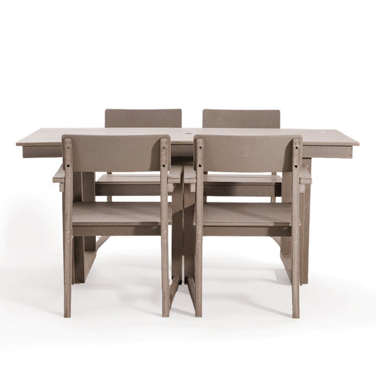 5 Piece Outdoor Dining Set For 4, Weather Resistant Patio Table With Umbrella Hole And 4 Armrest Chairs Garden Furniture For Backyard - Wood