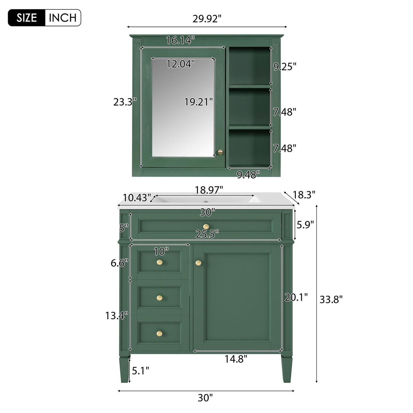Bathroom Vanity With Medicine Cabinet, Royal Blue Mirror Cabinet, Modern Bathroom Storage Cabinet With 2 Soft Closing Doors And 4 Drawers