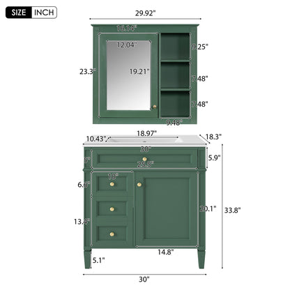 Bathroom Vanity With Medicine Cabinet, Royal Blue Mirror Cabinet, Modern Bathroom Storage Cabinet With 2 Soft Closing Doors And 4 Drawers