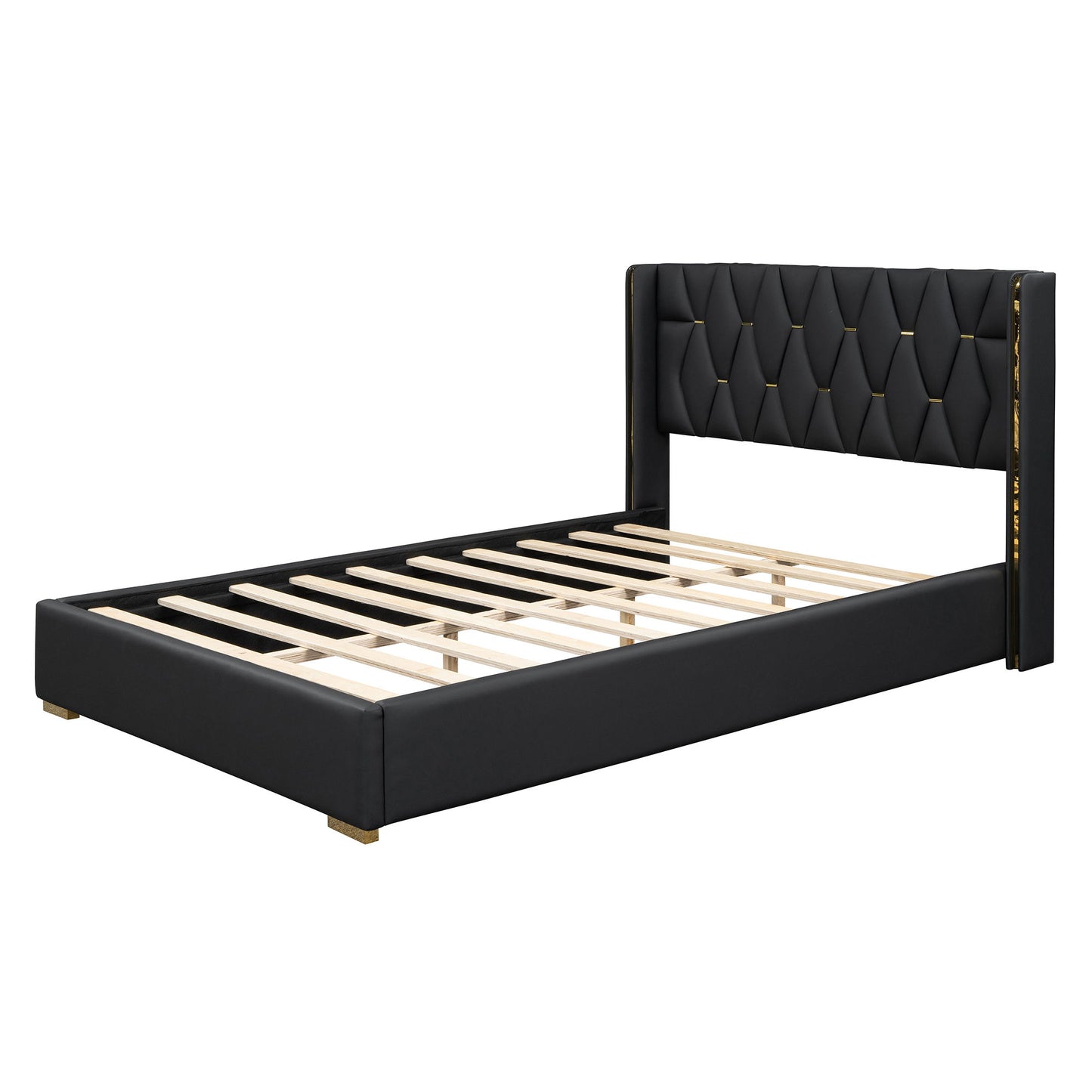 Upholstered Platform Bed With Strips - Black