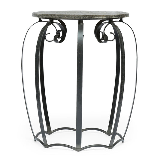 Modern Industrial End Table With Mango Wood Top And Iron Frame - Gray